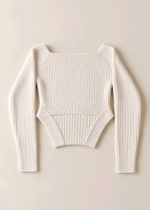 IVORY RIBBED KNIT LONG-SLEEVE BODYSUIT