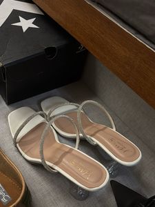 Women's White Sparkly Strap Sandals