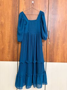 Blue Ruffled Midi Dress