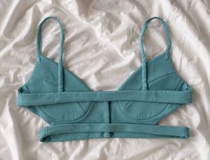 Teal Cutout Button Front Bra Top