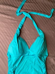 Teal Halter Neck Ruched Tankini Swimsuit