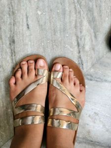 Stylish Gold Strappy Flat Sandals
