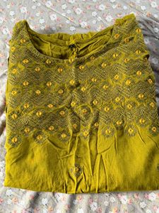 Embroidered Olive Green Kurta