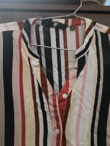 Striped Button-Down Tunic Top