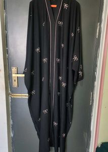 Elegant Black Abaya with Bow Detail