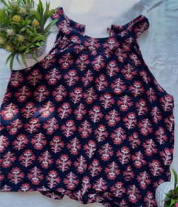 Navy Blue Floral Print Kurta ( Size-M)