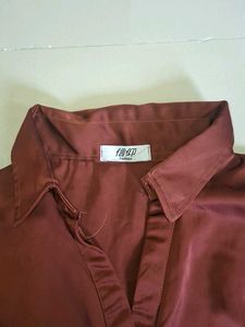 Elegant Satin Blouse - Mustard &amp; Burgundy