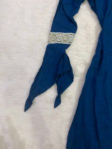 Blue Asymmetric Kurti &amp; Olive Green Sharara