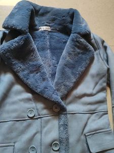 Stylish Blue Faux Suede Fur Coat