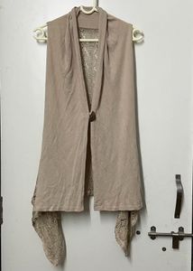 Chic Beige Lace Trimmed Vest
