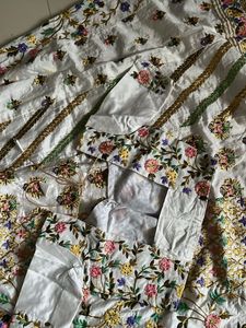Embroidered White Silk Choli