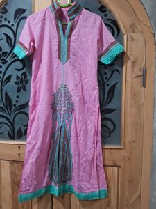Pink Kaftan Dress with Embroidered Detail