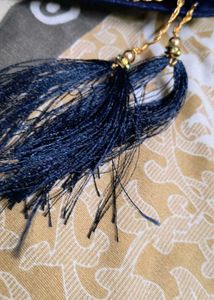 Elegant Blue Brocade Dupatta with Tassels