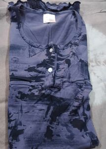 Blue Floral Print Sleeveless Kurta