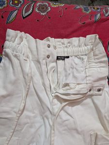 White Paperbag Waist Pants