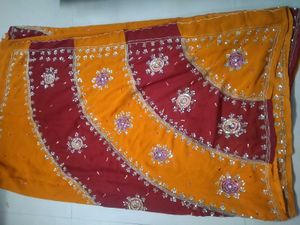 MUSTARD & WINE COLOUR SAREE WITH SEQUENCE WORK