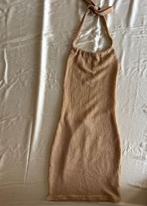 Nude Ribbed Halter Neck Dress