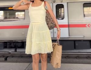 Cute Yellow Tiered Mini Dress