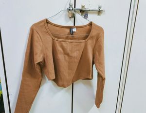 H&M Brown Long Sleeve Crop Top