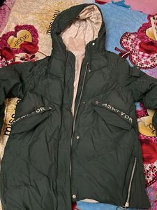 long Stylish Green Puffer Jacket