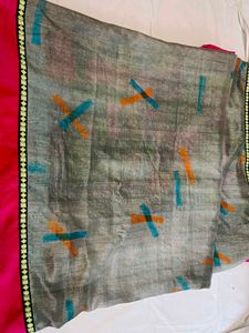 Elegant Grey Saree with Pink Border