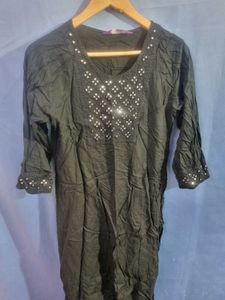 Black Embellished Kurta with dupatta