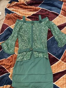Sparkling Green Off-Shoulder Gown for kids