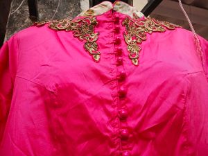 Elegant Pink Ethnic Gown With Floral Skirt/lehenga