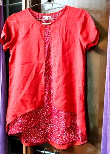 Red Synthetic Western Top