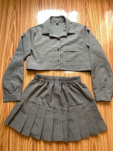 Pinstripe Crop Shirt & Pleated Skirt Set