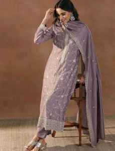 Lavender Silk Kurta Set with Embellishments
