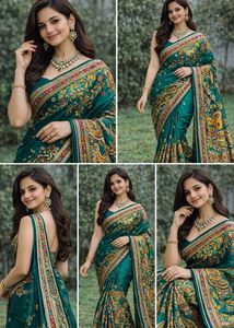 Emerald Green Floral Saree
