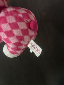 pink and white checkered Doraemon plush keychain