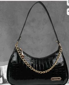 Chic Black Croc Embossed Hobo Bag