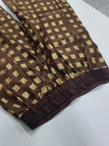Ethnic Brown Checked Crop Top &amp; Palazzo Set