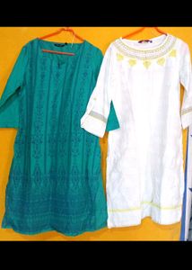 Pack of 2 Kurtas - Teal &amp; White