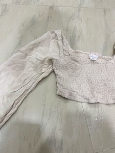 Beige Crop Top with Long Sleeves