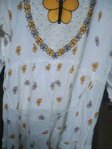 White Kurta with Butterfly Print