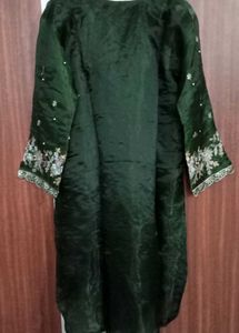 Embroidered mehndi green Kurta with plazo