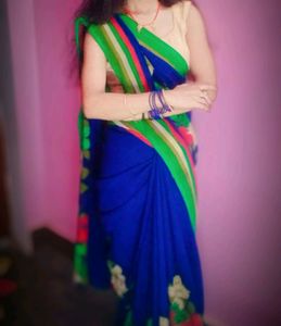 Blue Saree No Blouse