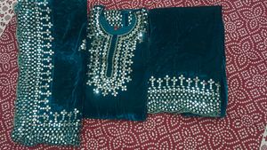 Teal Velvet Mirror Work Suit