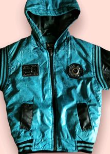 Warm Blue &amp; Black Hooded Jacket