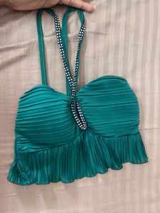 Emerald Green Ruched Halter Top