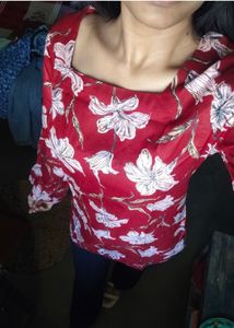 Burgundy Floral Bell Sleeve Top