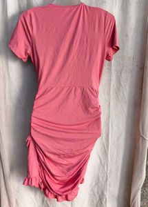 3929. Chic Pink Ruched Wrap Dress