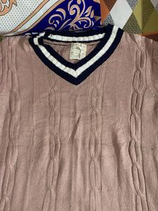 Pink Cable Knit V-Neck Sweater