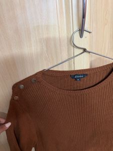 Brown Ribbed Knit Top