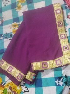 Purple Saree with Gold Border