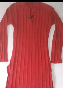 Chic Red Ribbed Knit Tunic Sweater