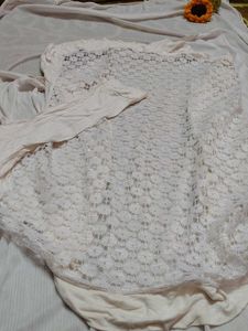 off white over coat with Lace Detail